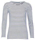 SOL'S Ladies Marine Long Sleeve Striped T-Shirt - White/Navy