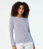 SOL'S Ladies Marine Long Sleeve Striped T-Shirt - White/Navy