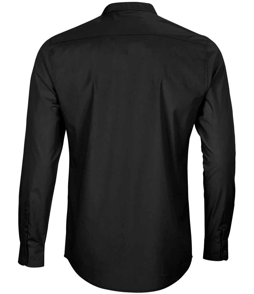 NEOBLU Bart Mao Collar Long Sleeve Poplin Shirt - Deep Black