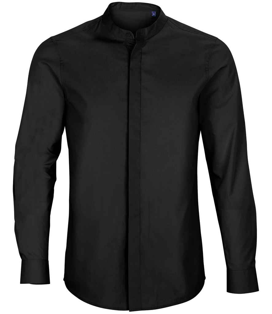 NEOBLU Bart Mao Collar Long Sleeve Poplin Shirt - Deep Black
