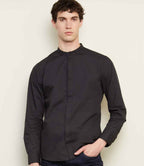 NEOBLU Bart Mao Collar Long Sleeve Poplin Shirt - Deep Black