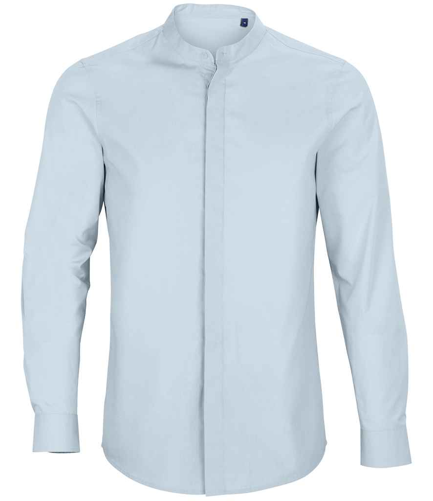NEOBLU Bart Mao Collar Long Sleeve Poplin Shirt - Soft Blue