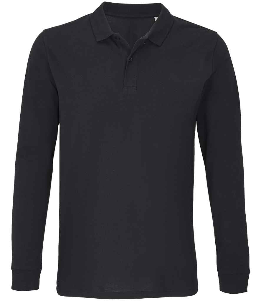 SOL'S Unisex Planet Organic Long Sleeve Piqué Polo Shirt - Black