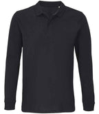 SOL'S Unisex Planet Organic Long Sleeve Piqué Polo Shirt - Black