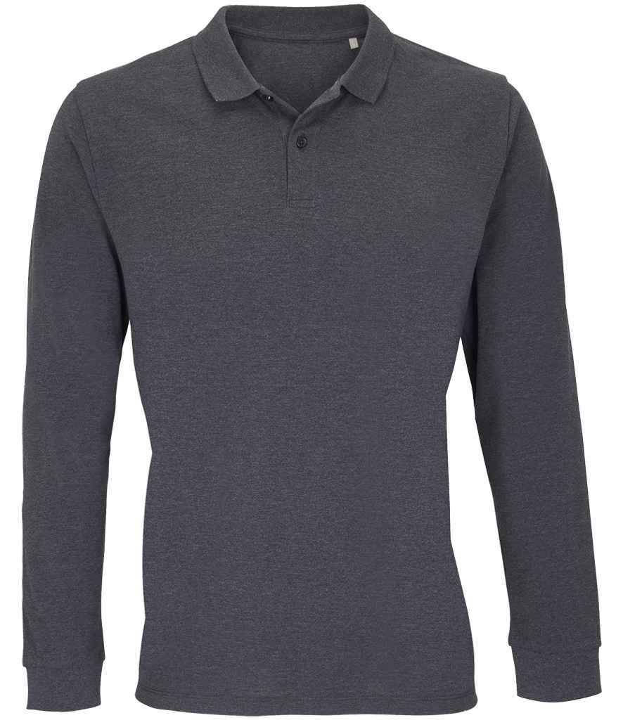 SOL'S Unisex Planet Organic Long Sleeve Piqué Polo Shirt - Charcoal Marl