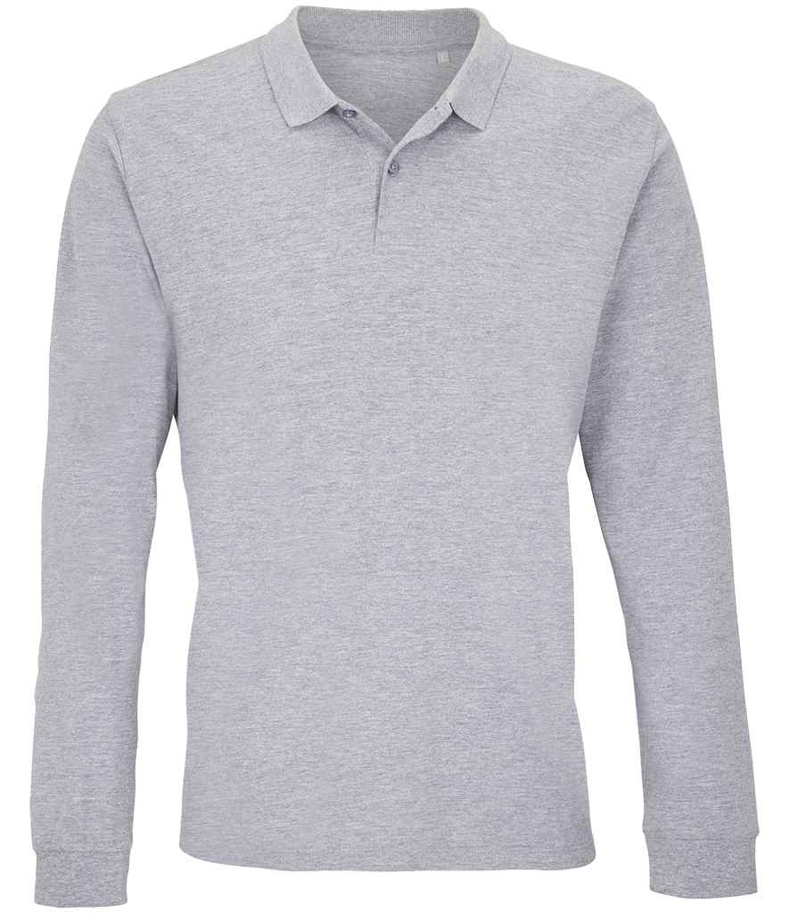 SOL'S Unisex Planet Organic Long Sleeve Piqué Polo Shirt - Grey Marl