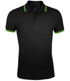 SOL'S Pasadena Tipped Cotton Piqué Polo Shirt - Black/Lime Green