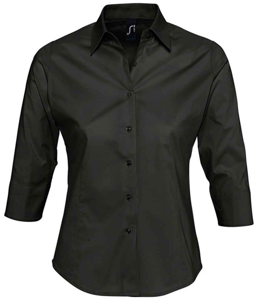 SOL'S Ladies Effect 3/4 Sleeve Fitted Shirt - Black