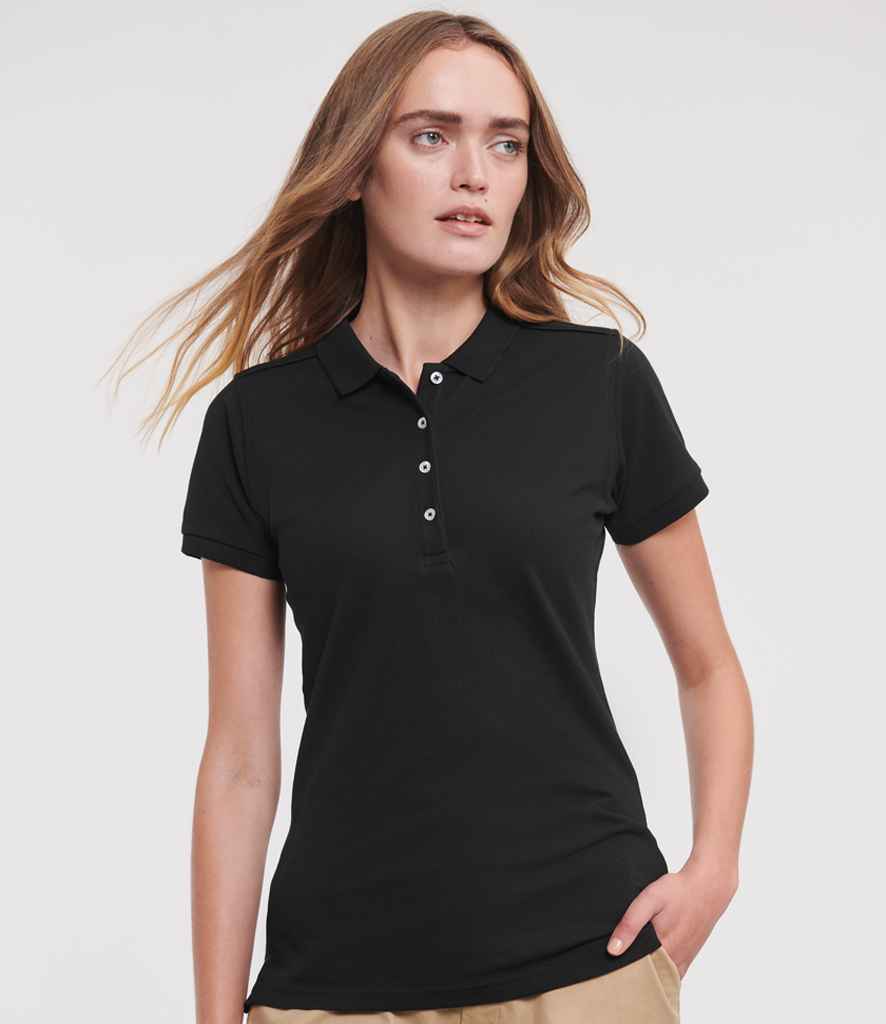 Russell Athletic Ladies Stretch Piqué Polo Shirt - Black