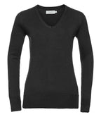 Russell Athletic Collection Ladies Cotton Acrylic V Neck Sweater - Black