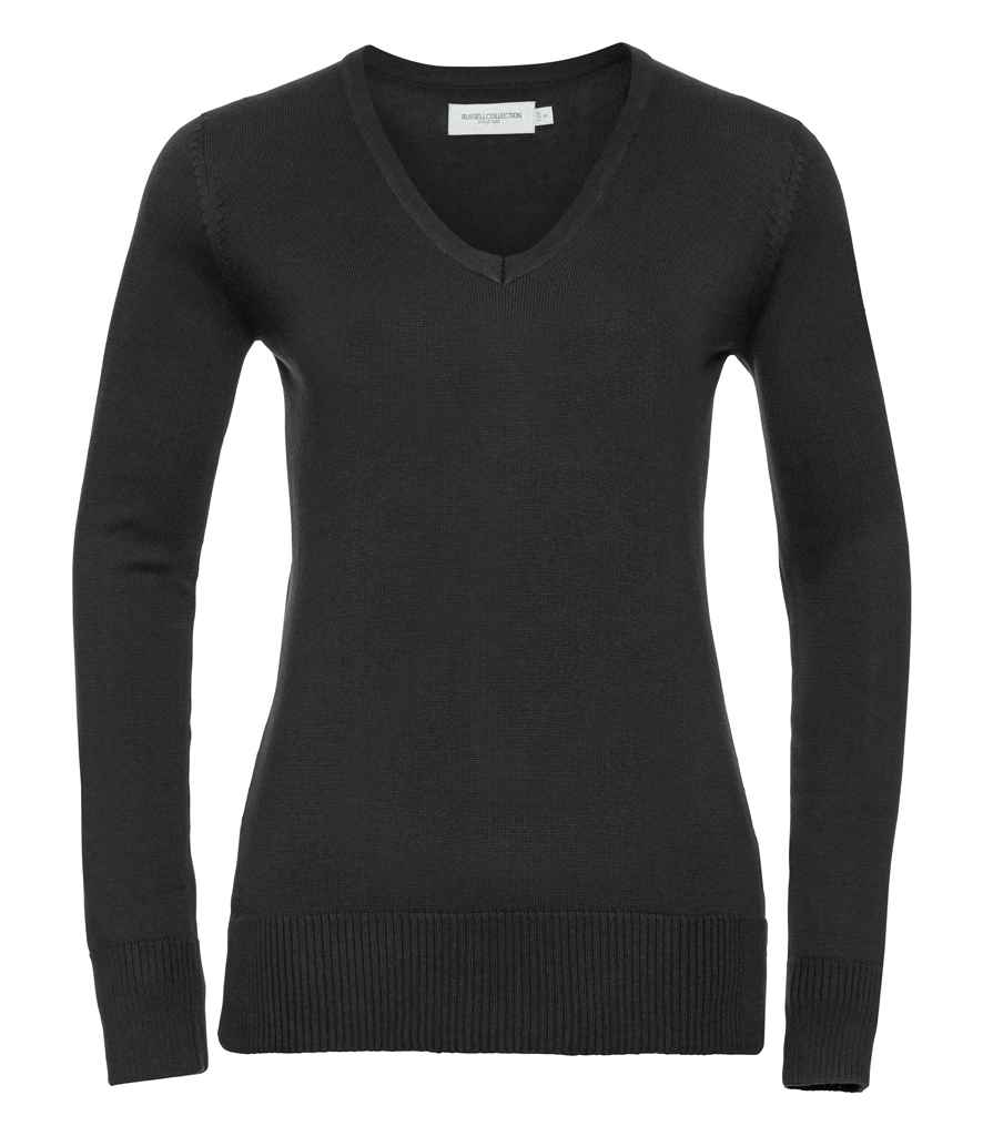 Russell Athletic Collection Ladies Cotton Acrylic V Neck Sweater - Black