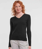 Russell Athletic Collection Ladies Cotton Acrylic V Neck Sweater - Black