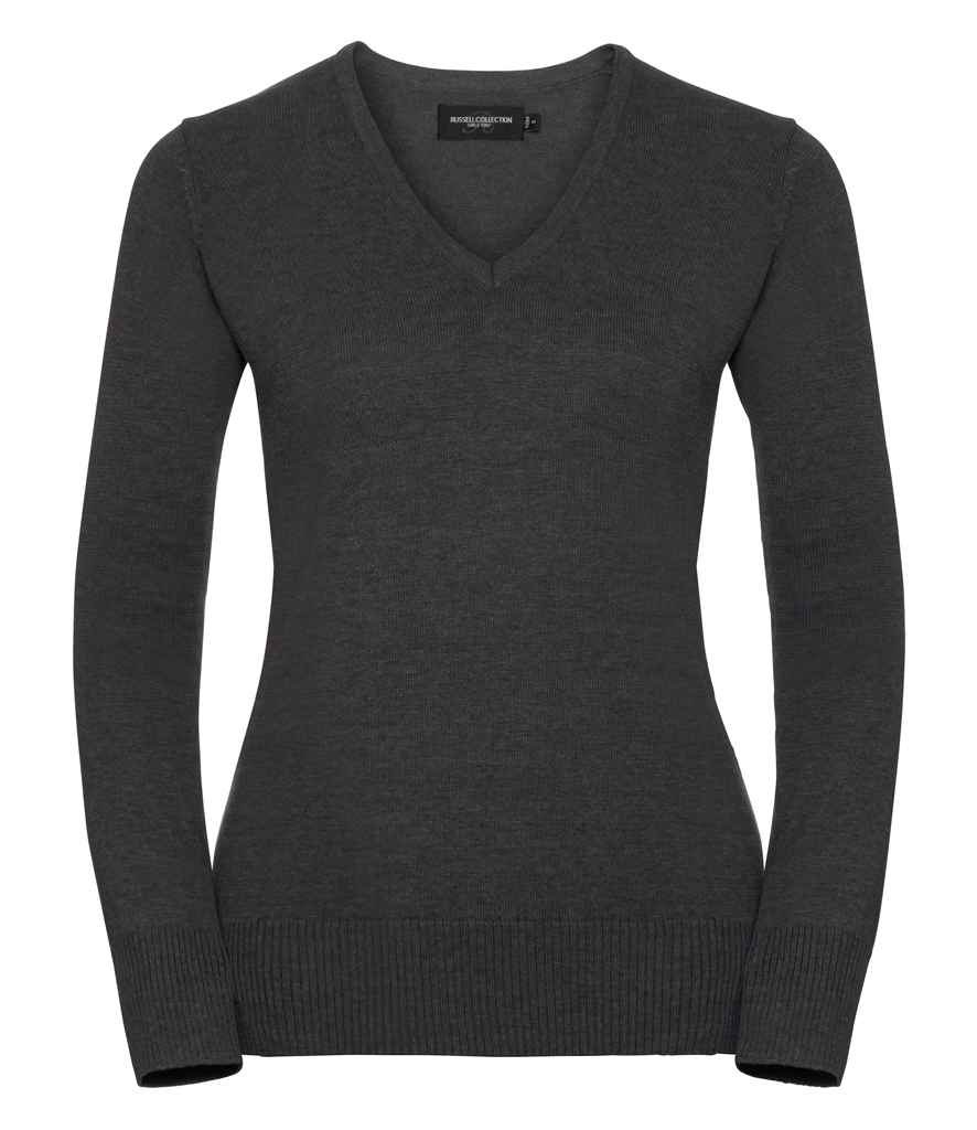 Russell Athletic Collection Ladies Cotton Acrylic V Neck Sweater - Charcoal Marl