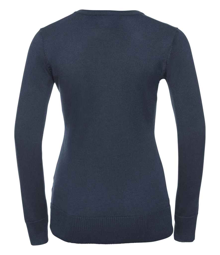Russell Athletic Collection Ladies Cotton Acrylic V Neck Sweater - French Navy