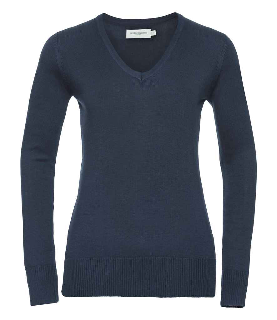 Russell Athletic Collection Ladies Cotton Acrylic V Neck Sweater - French Navy