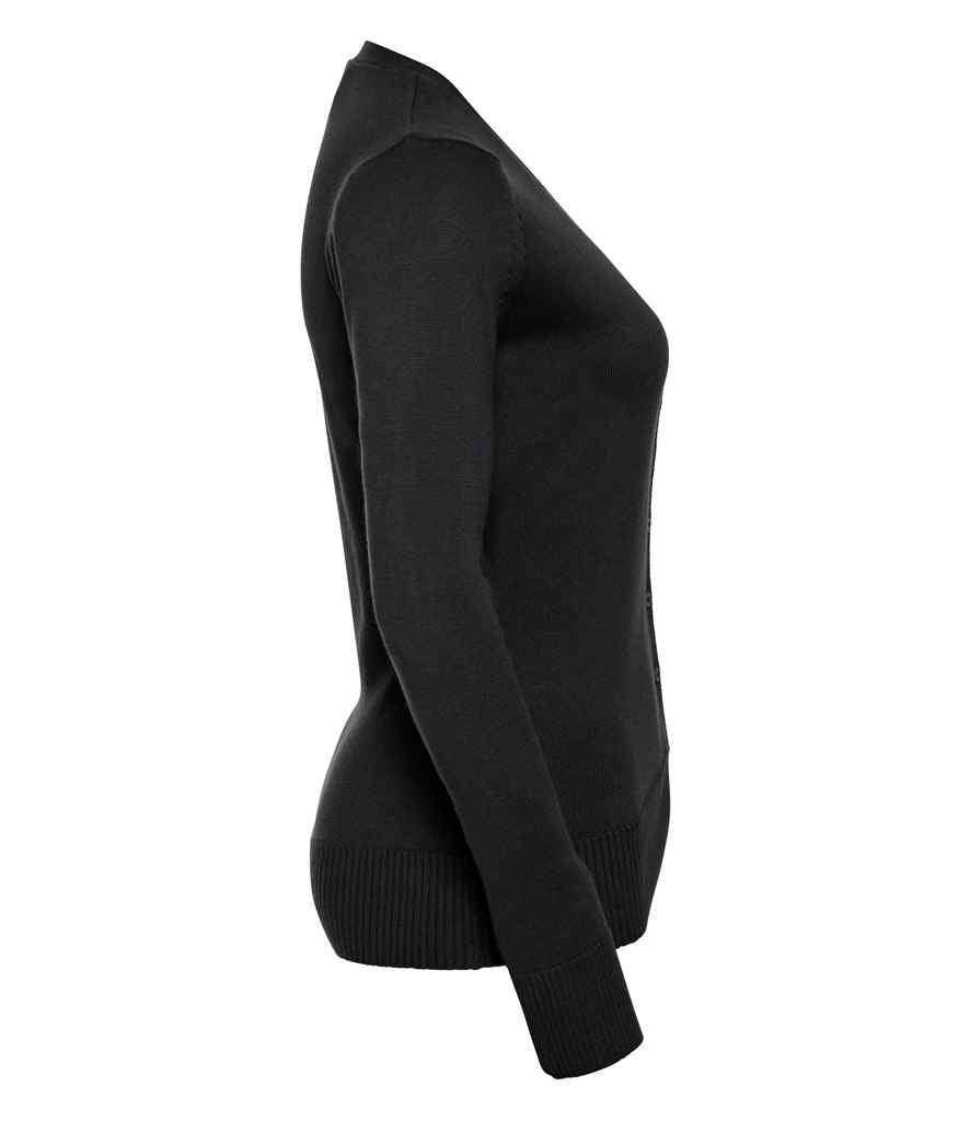 Russell Athletic Collection Ladies Cotton Acrylic V Neck Cardigan - Black
