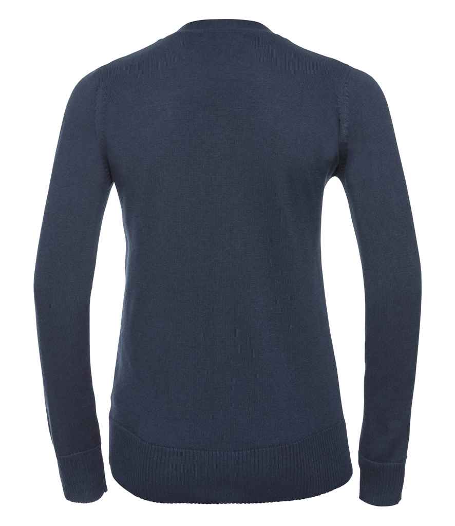 Russell Athletic Collection Ladies Cotton Acrylic V Neck Cardigan - French Navy