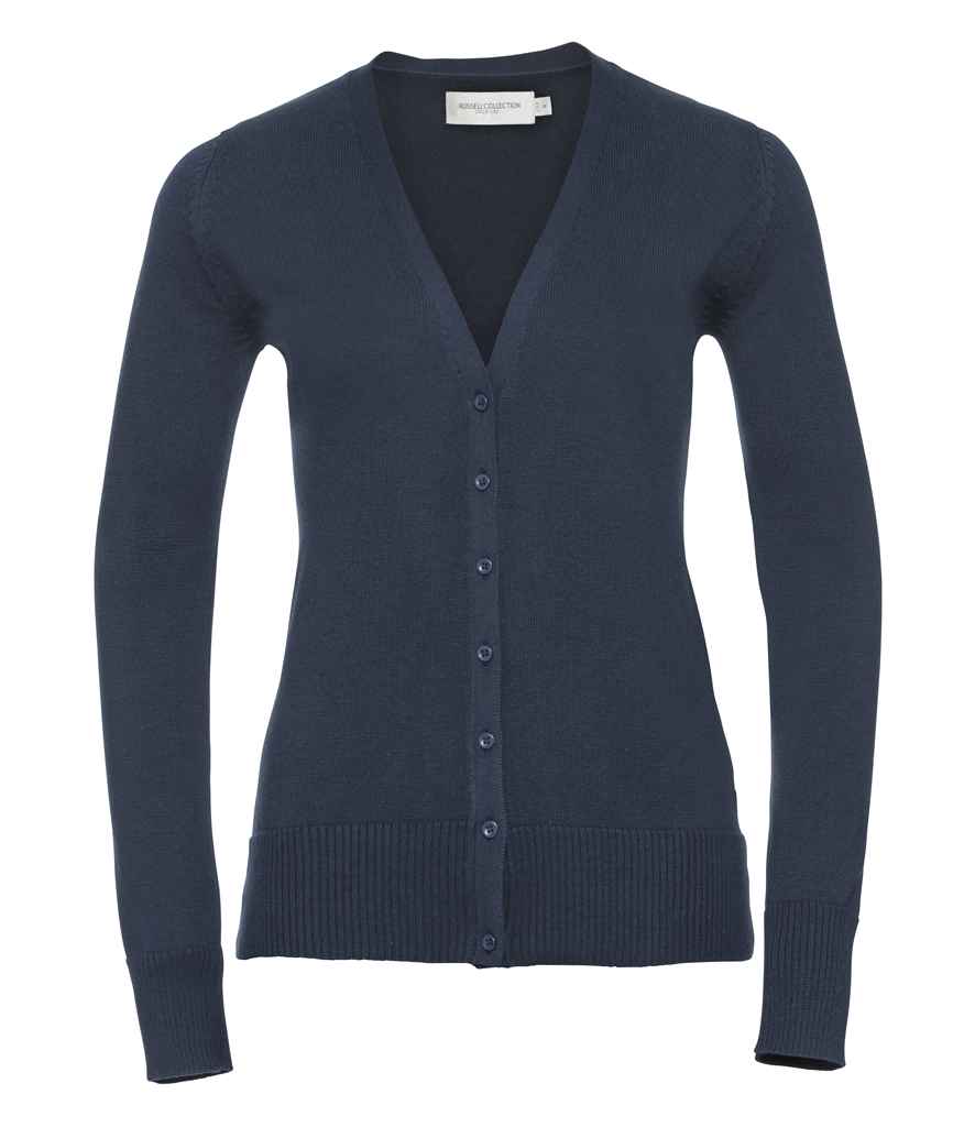 Russell Athletic Collection Ladies Cotton Acrylic V Neck Cardigan - French Navy
