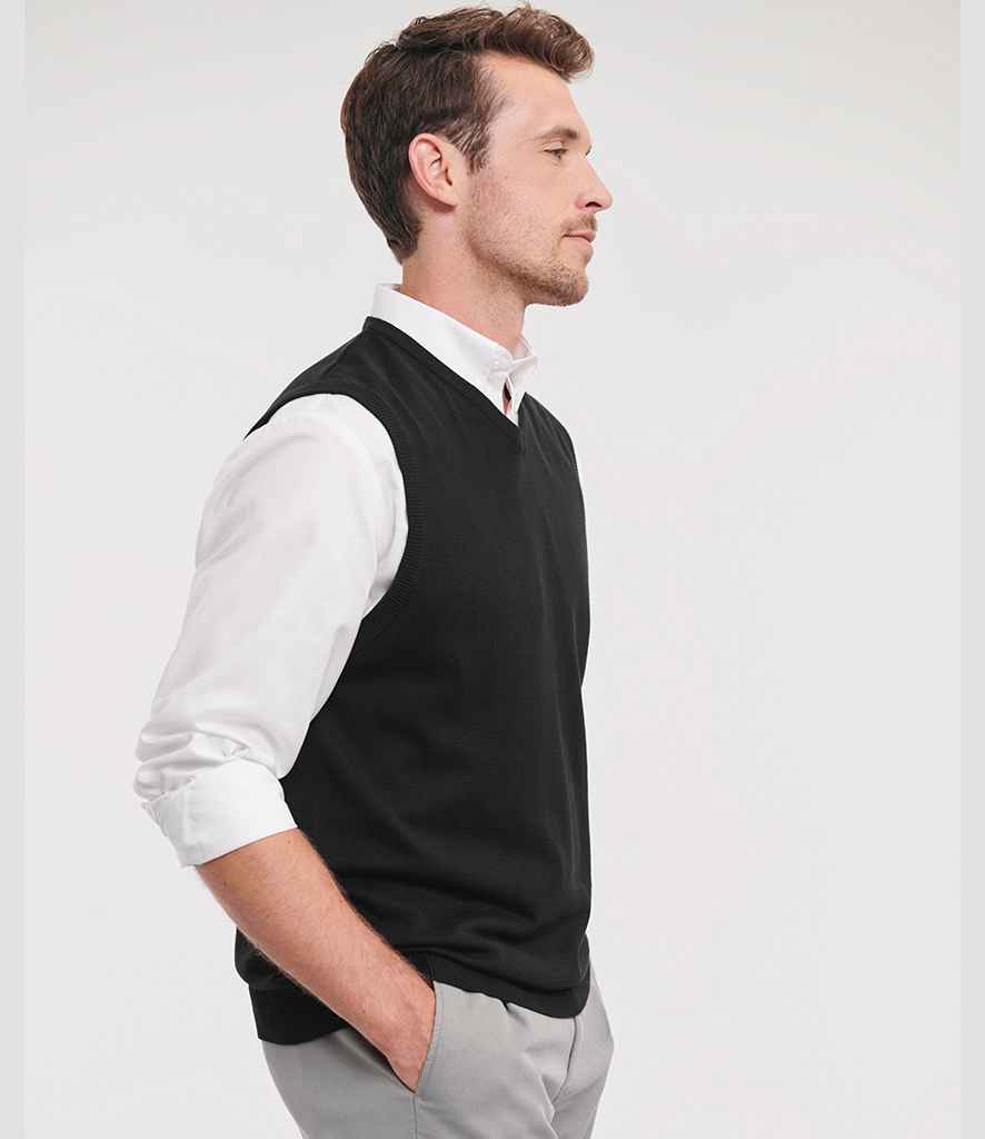Russell Athletic Collection Sleeveless Cotton Acrylic V Neck Sweater - Black