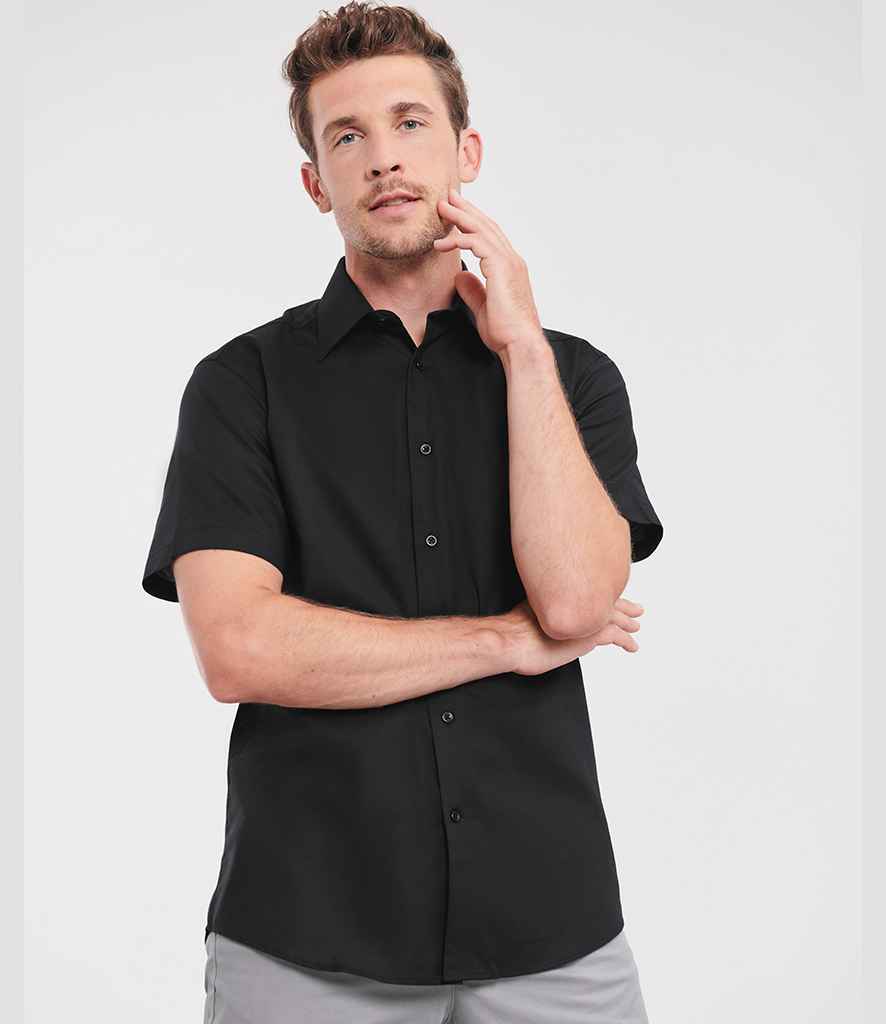 Russell Athletic Collection Short Sleeve Tailored Oxford Shirt - Black
