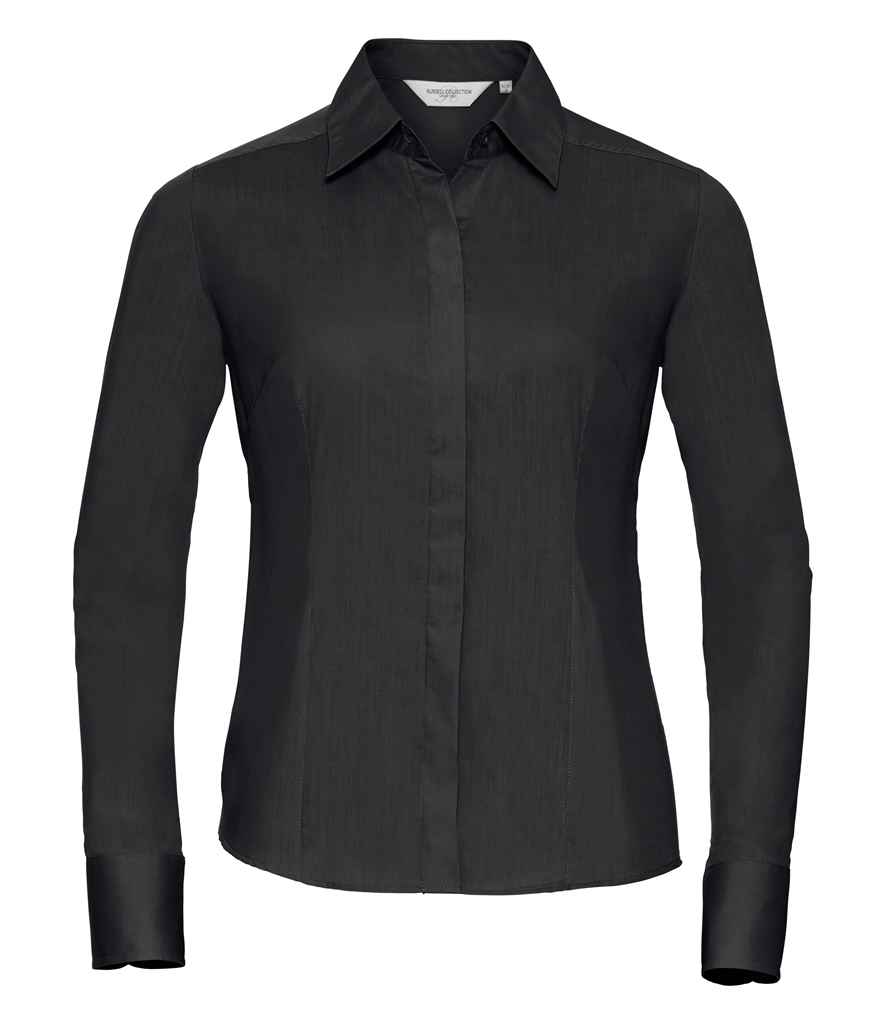 Russell Athletic Collection Ladies Long Sleeve Fitted Poplin Shirt - Black