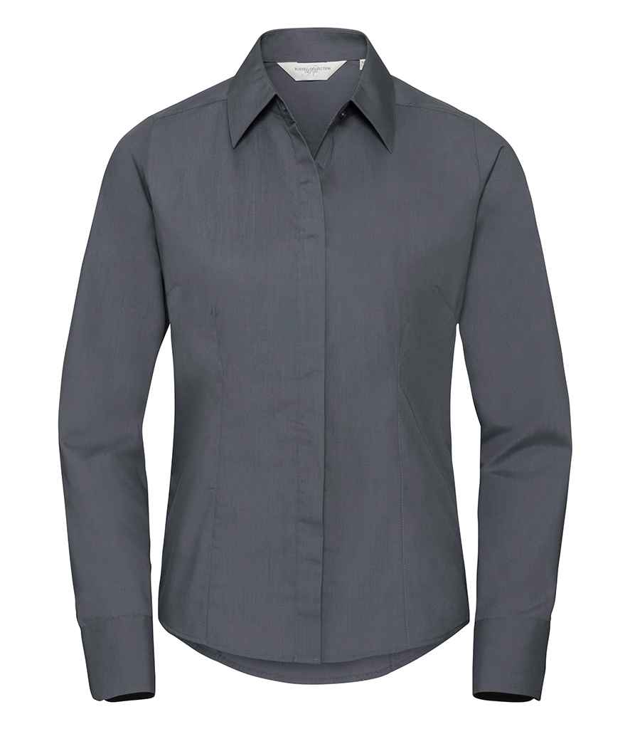 Russell Athletic Collection Ladies Long Sleeve Fitted Poplin Shirt - Convoy Grey