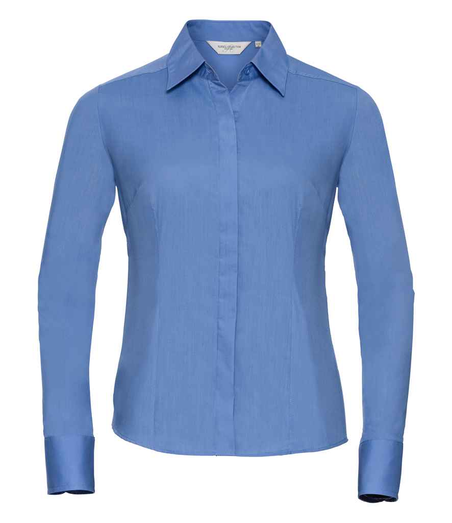 Russell Athletic Collection Ladies Long Sleeve Fitted Poplin Shirt - Corporate Blue