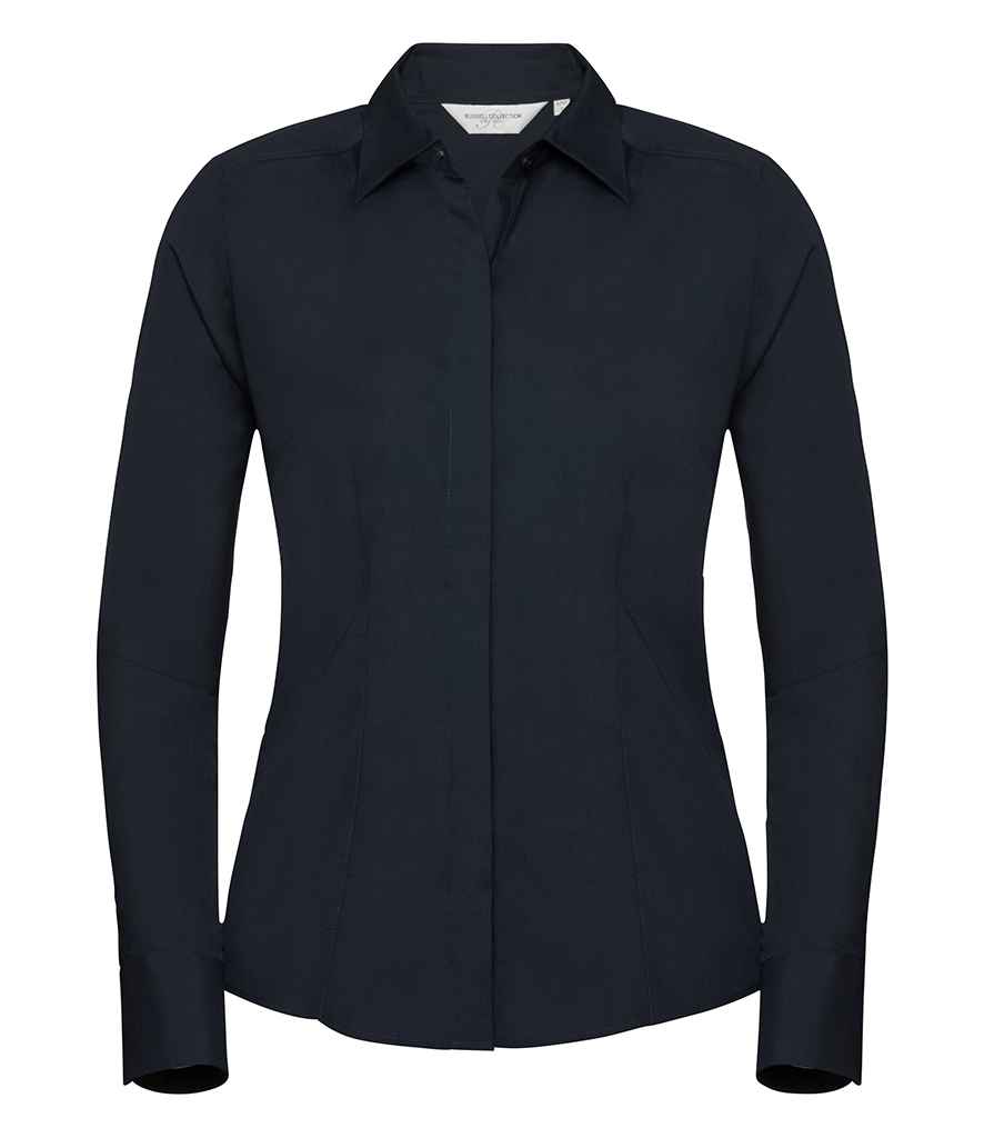 Russell Athletic Collection Ladies Long Sleeve Fitted Poplin Shirt - French Navy