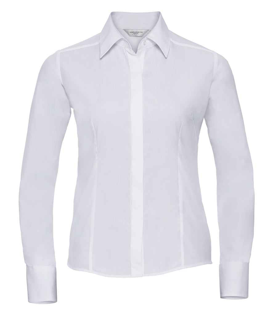 Russell Athletic Collection Ladies Long Sleeve Fitted Poplin Shirt - White