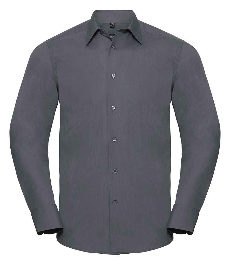 Russell Athletic Collection Long Sleeve Tailored Poplin Shirt - Convoy Grey