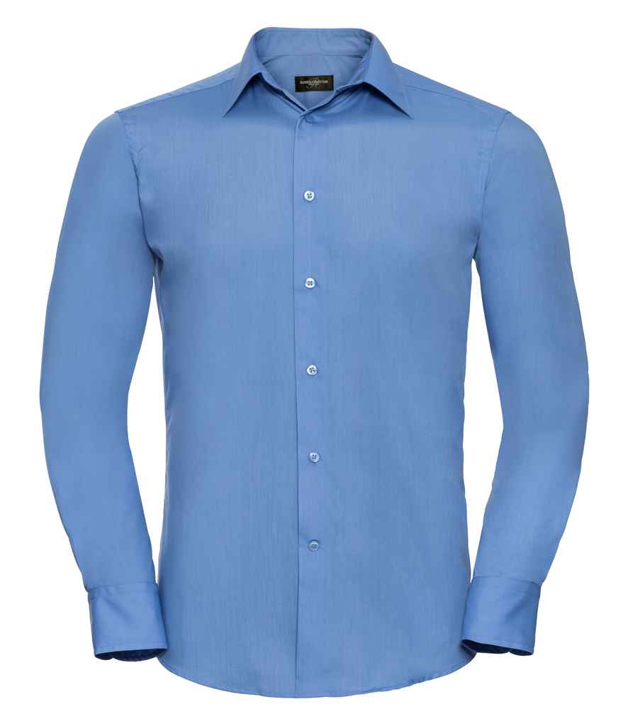 Russell Athletic Collection Long Sleeve Tailored Poplin Shirt - Corporate Blue