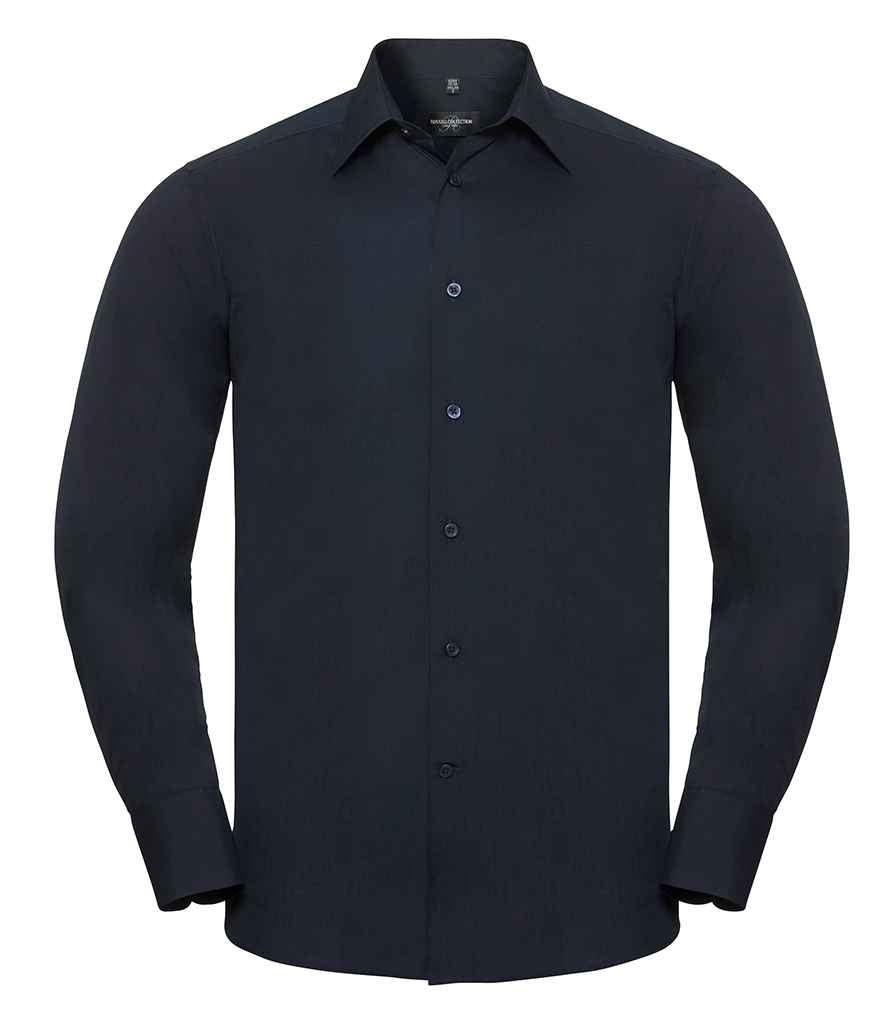 Russell Athletic Collection Long Sleeve Tailored Poplin Shirt - French Navy