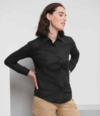 Russell Athletic Collection Ladies Long Sleeve Easy Care Oxford Shirt - Black