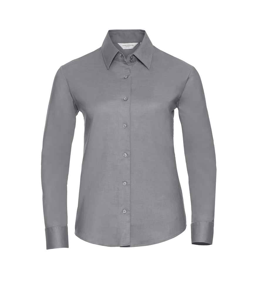 Russell Athletic Collection Ladies Long Sleeve Easy Care Oxford Shirt - Silver