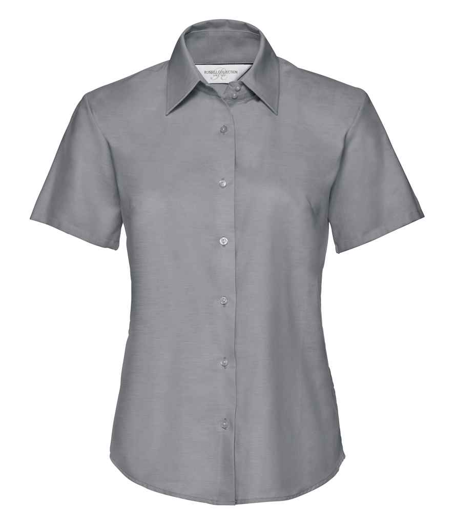 Russell Athletic Collection Ladies Short Sleeve Easy Care Oxford Shirt - Silver