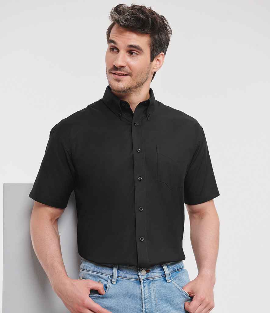 Russell Athletic Collection Short Sleeve Easy Care Oxford Shirt - Black