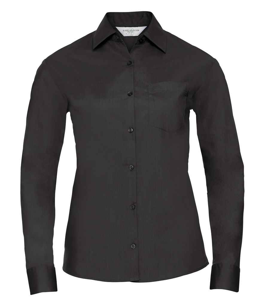 Russell Athletic Collection Ladies Long Sleeve Easy Care Poplin Shirt - Black