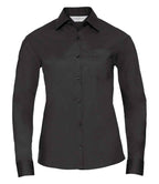 Russell Athletic Collection Ladies Long Sleeve Easy Care Poplin Shirt - Black
