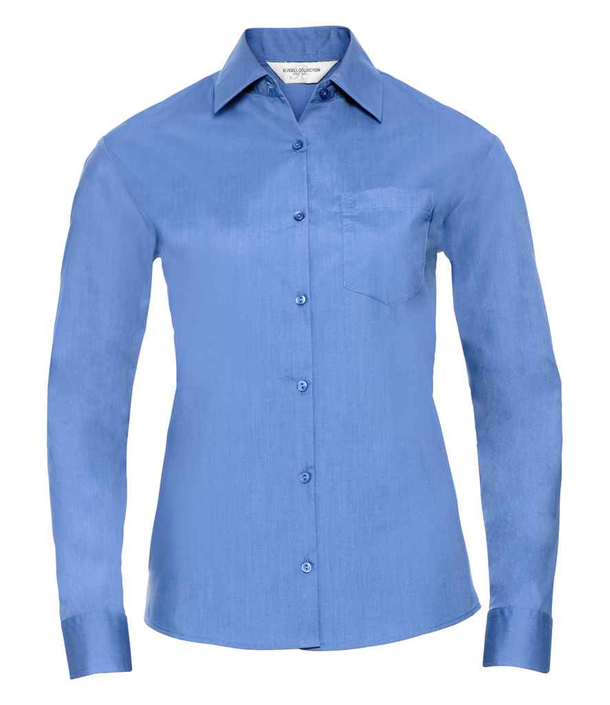 Russell Athletic Collection Ladies Long Sleeve Easy Care Poplin Shirt - Corporate Blue