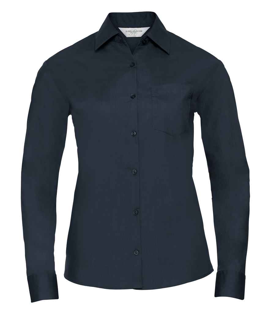 Russell Athletic Collection Ladies Long Sleeve Easy Care Poplin Shirt - French Navy