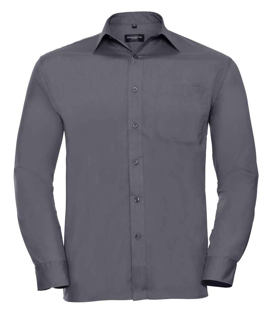 Russell Athletic Collection Long Sleeve Easy Care Poplin Shirt - Convoy Grey