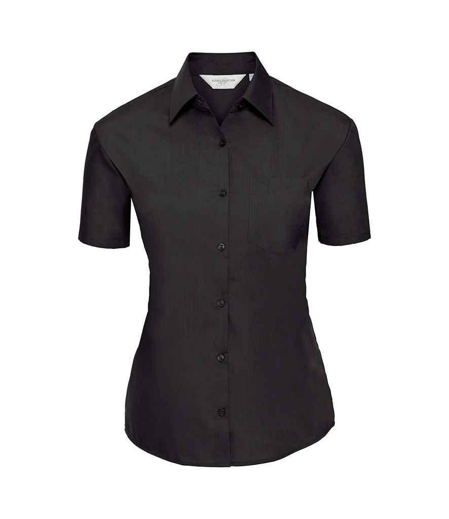 Russell Athletic Collection Ladies Short Sleeve Easy Care Poplin Shirt - Black