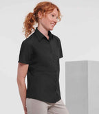 Russell Athletic Collection Ladies Short Sleeve Easy Care Poplin Shirt - Black