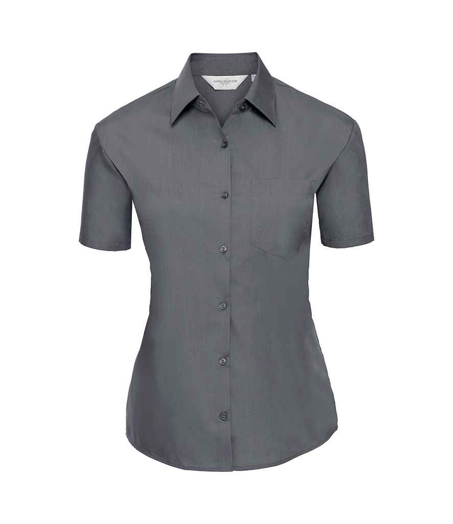 Russell Athletic Collection Ladies Short Sleeve Easy Care Poplin Shirt - Convoy Grey