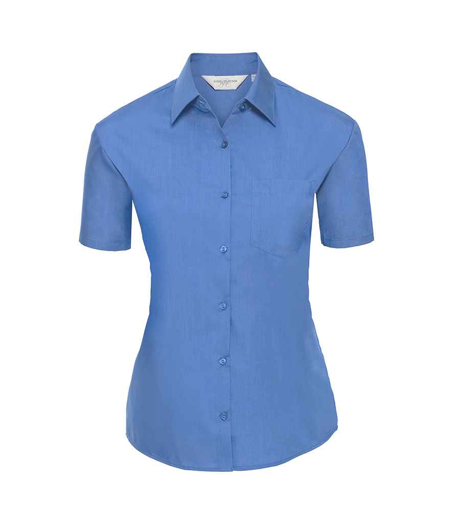 Russell Athletic Collection Ladies Short Sleeve Easy Care Poplin Shirt - Corporate Blue