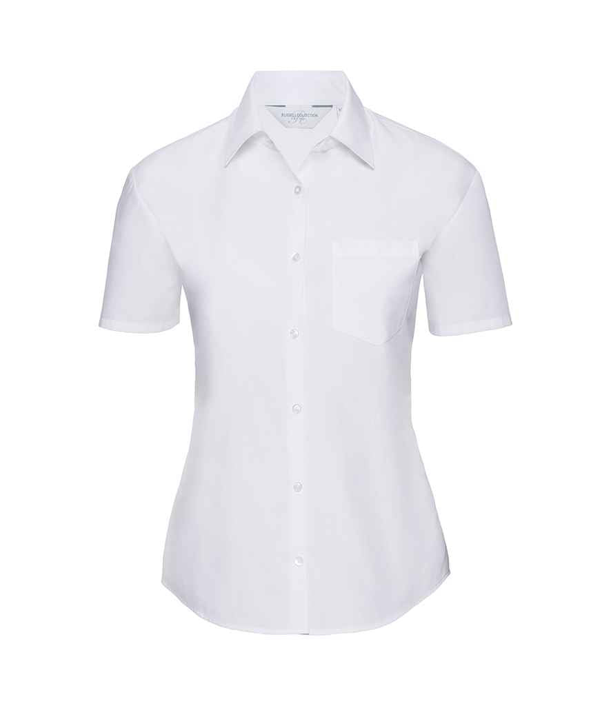 Russell Athletic Collection Ladies Short Sleeve Easy Care Poplin Shirt - White