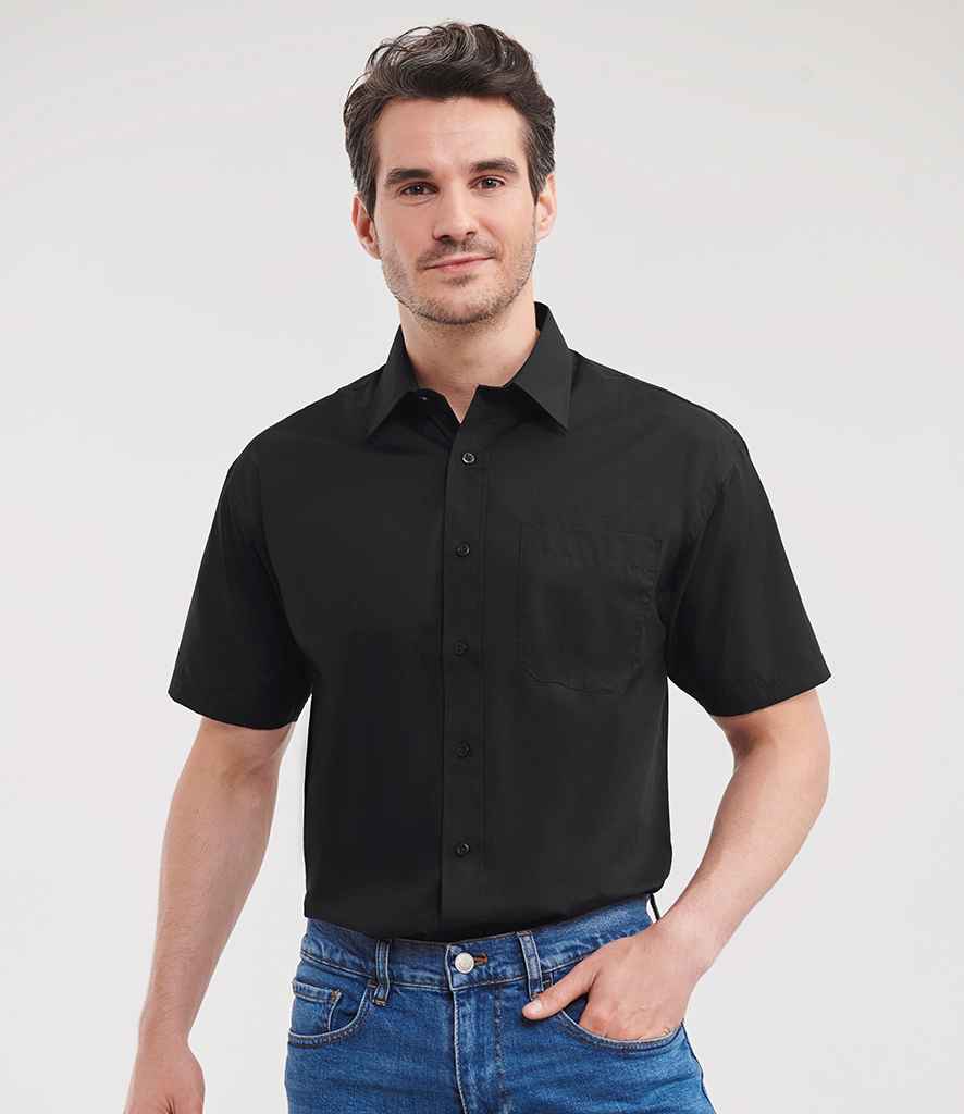 Russell Athletic Collection Short Sleeve Easy Care Poplin Shirt - Black
