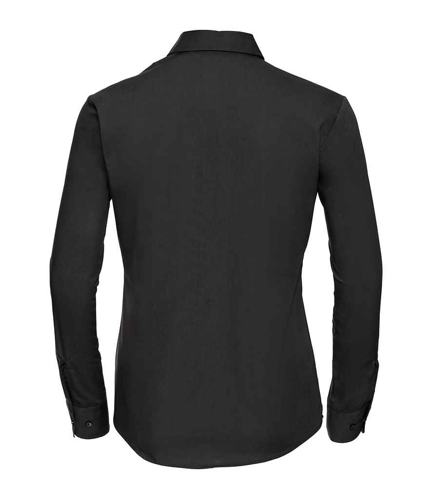 Russell Athletic Collection Ladies Long Sleeve Easy Care Cotton Poplin Shirt - Black