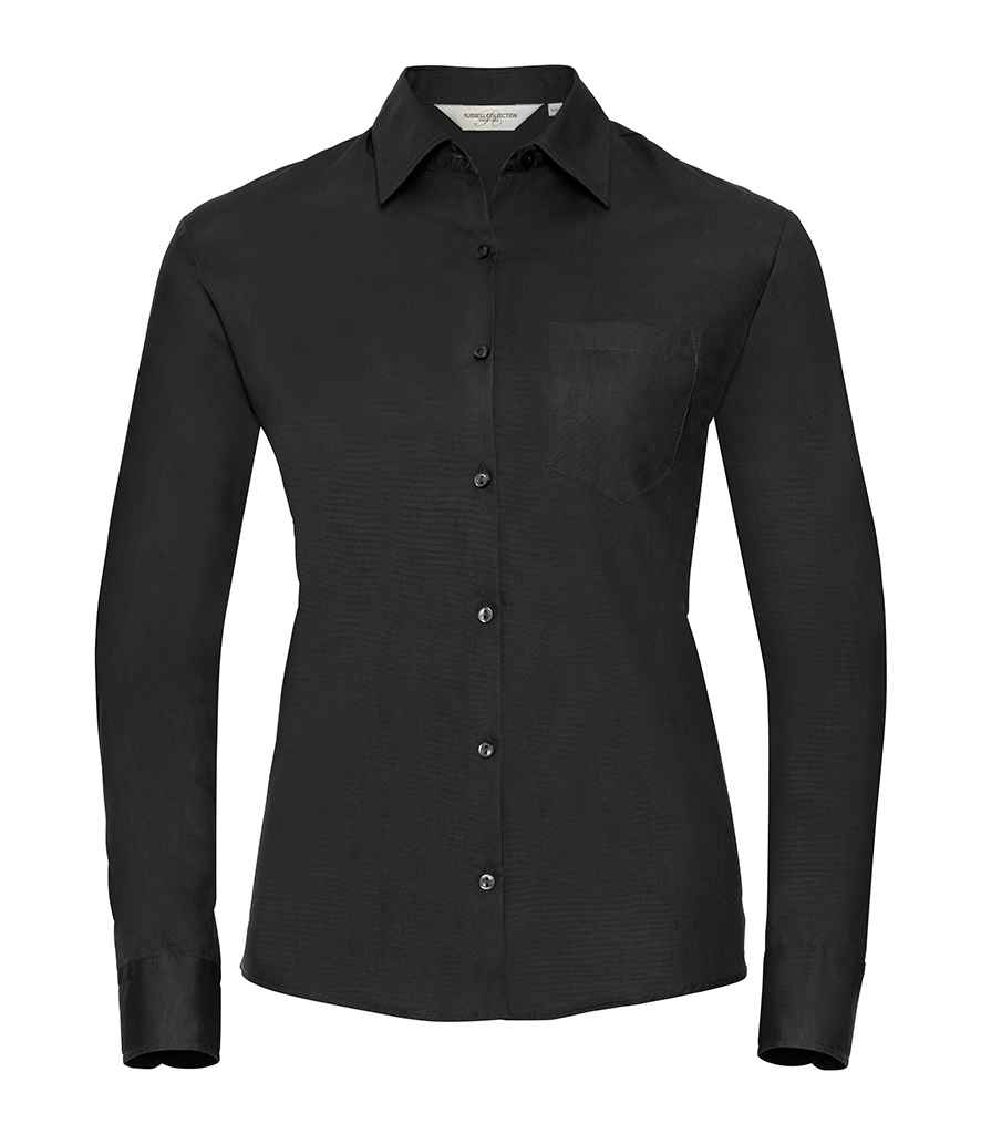 Russell Athletic Collection Ladies Long Sleeve Easy Care Cotton Poplin Shirt - Black