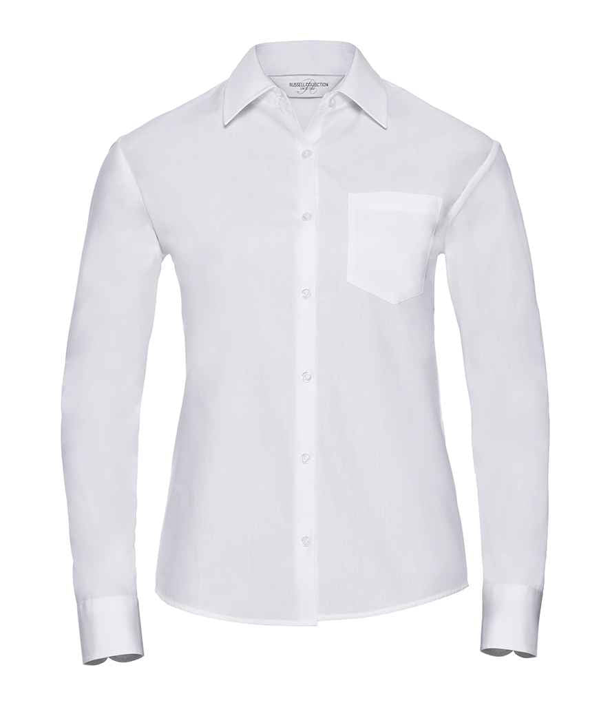 Russell Athletic Collection Ladies Long Sleeve Easy Care Cotton Poplin Shirt - White